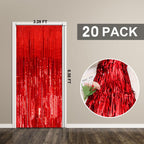 20 Pack Foil Curtain Backdrop Red Metallic Tinsel Foil Fringe Curtains Photo Booth Props for Birthday Wedding Engagement Baby Shower Bachelorette Christmas Holiday Celebration Party Decorations