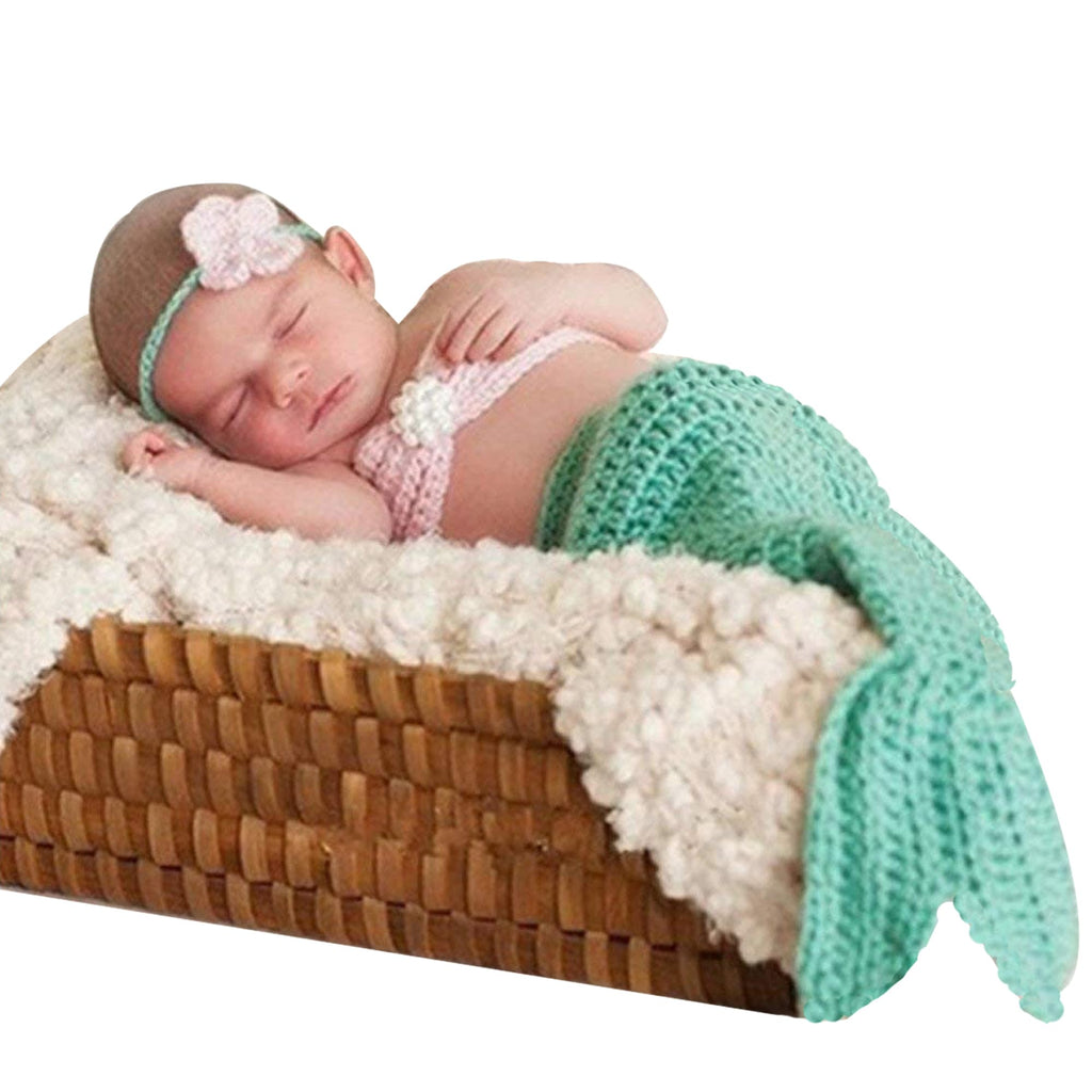 Newborn Photography Props Baby Crochet Mermaid Outfit Tail Headband Bra