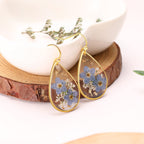 Forget-Me-Not and Queen Anne's Lace Pressed Wildflower Earrings | Drop Dangle Earring For Women Girls | Pressed Flower Teardrop Jewelry Dry Flowers | Personalized Handmade Jewelry | Gift for Woman