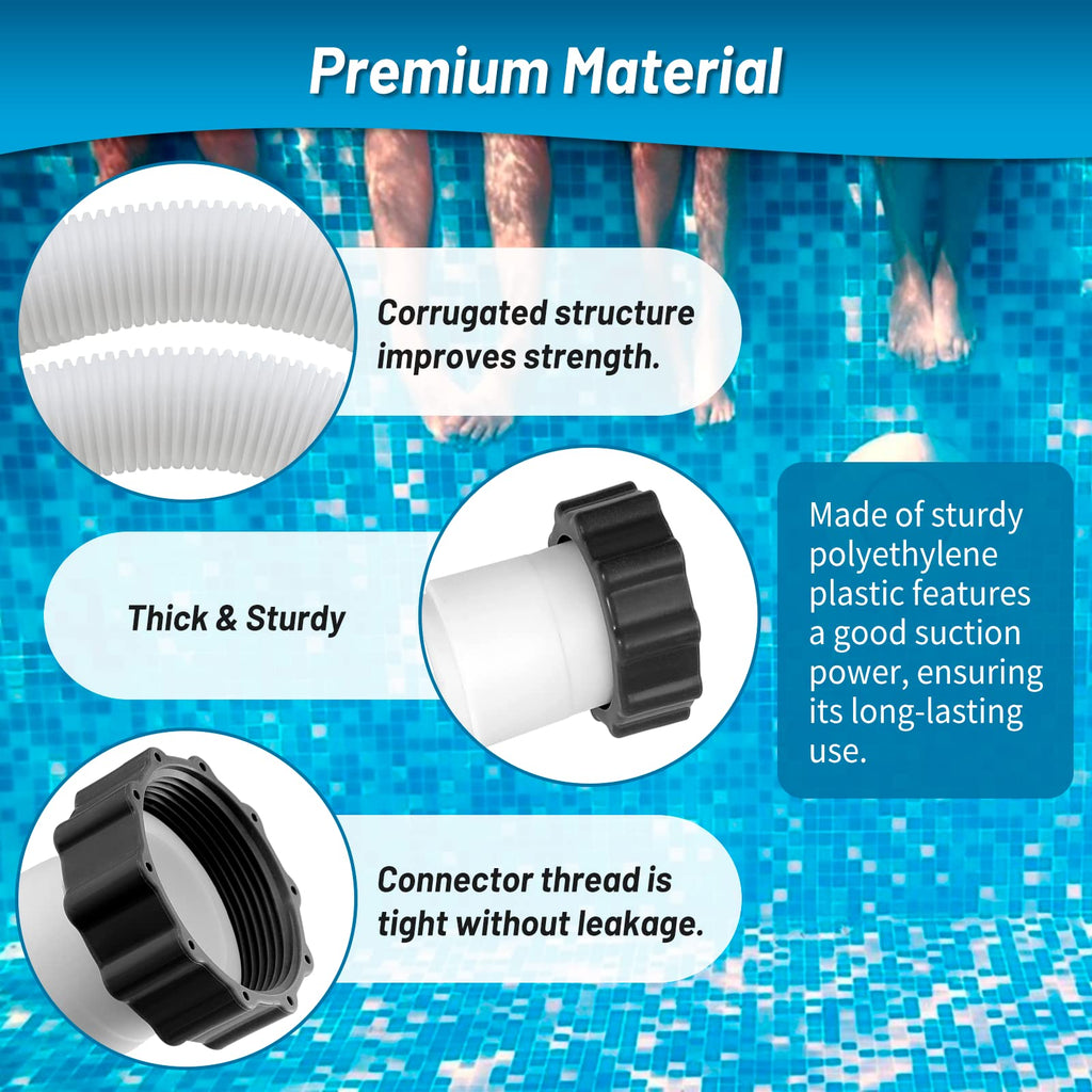 IDEASURE 1.5" Diameter 29060E Pool Pump Hoses for Above Ground Pools - 59" Long Pool Hoses for Intexx Cole man Filter Pumps, Sand Filters & Saltwater Systems with 1,500 to 2,500 GPH Capacity, 2 Pack