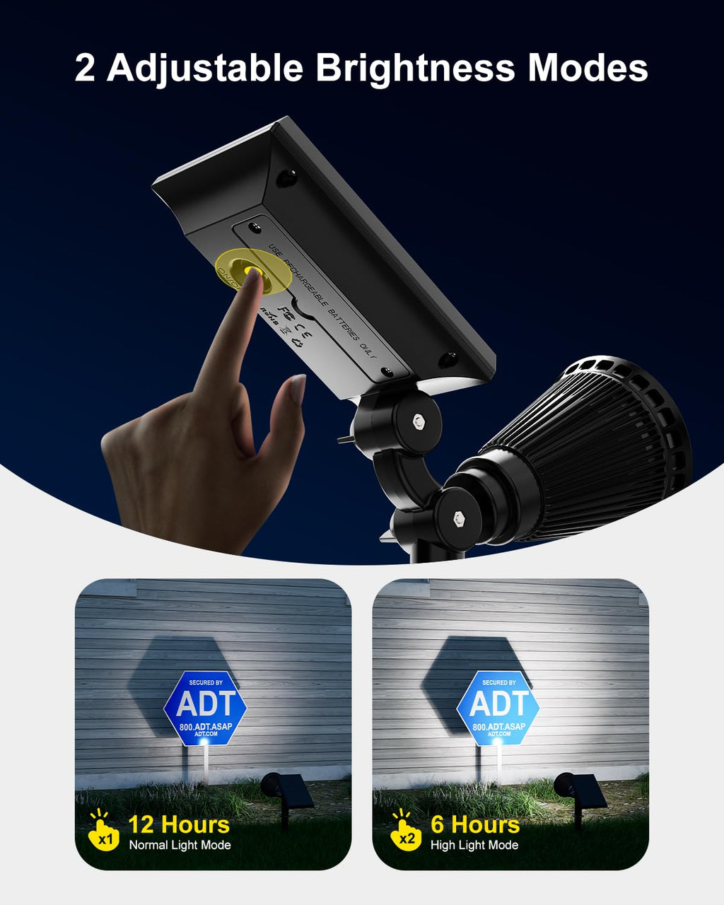 2 Pack Solar Spotlights Outdoor Waterproof for Flag, Tree, Statue, Number Sign, Plant Pot, Bright LED Outside Landscape Flood Lamp for Accent Uplighting Yard, Garden, Driveway, Walkway, Porch, Fence