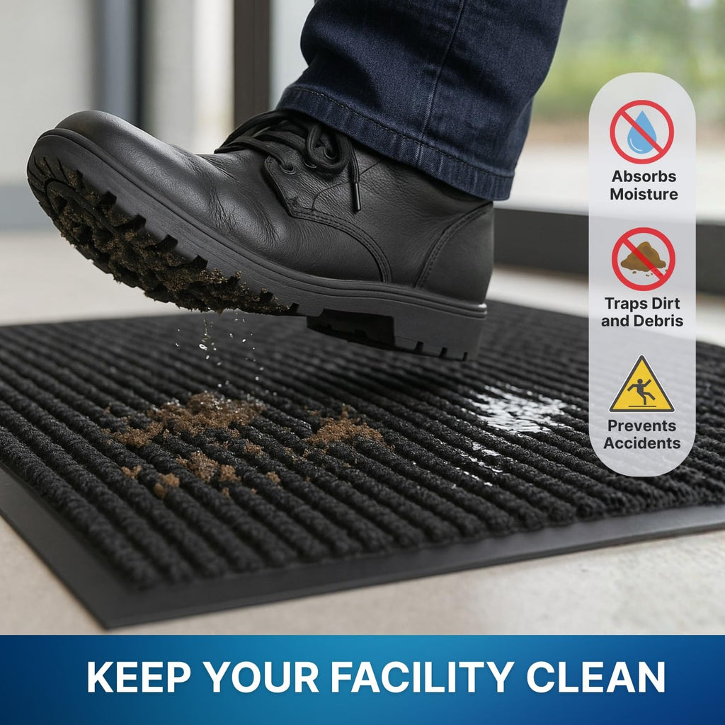 Consolidated Plastics Brush Dry Mat - Made in USA, Heavy-Duty Commercial DoorRug for Indoor/Outdoor Entryways, Non-Slip Backing for High-Traffic Areas (3' W x 5' L, Charcoal)