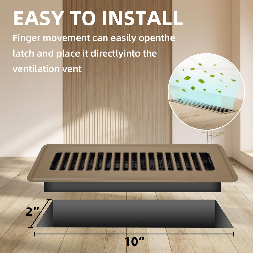 Floor Register 2x10, 6 Pack Floor Vent Covers for Home Floor Heavy Duty Steel Walkable Floor Vents Air Vent Covers 14x6 for Sidewall and Floor