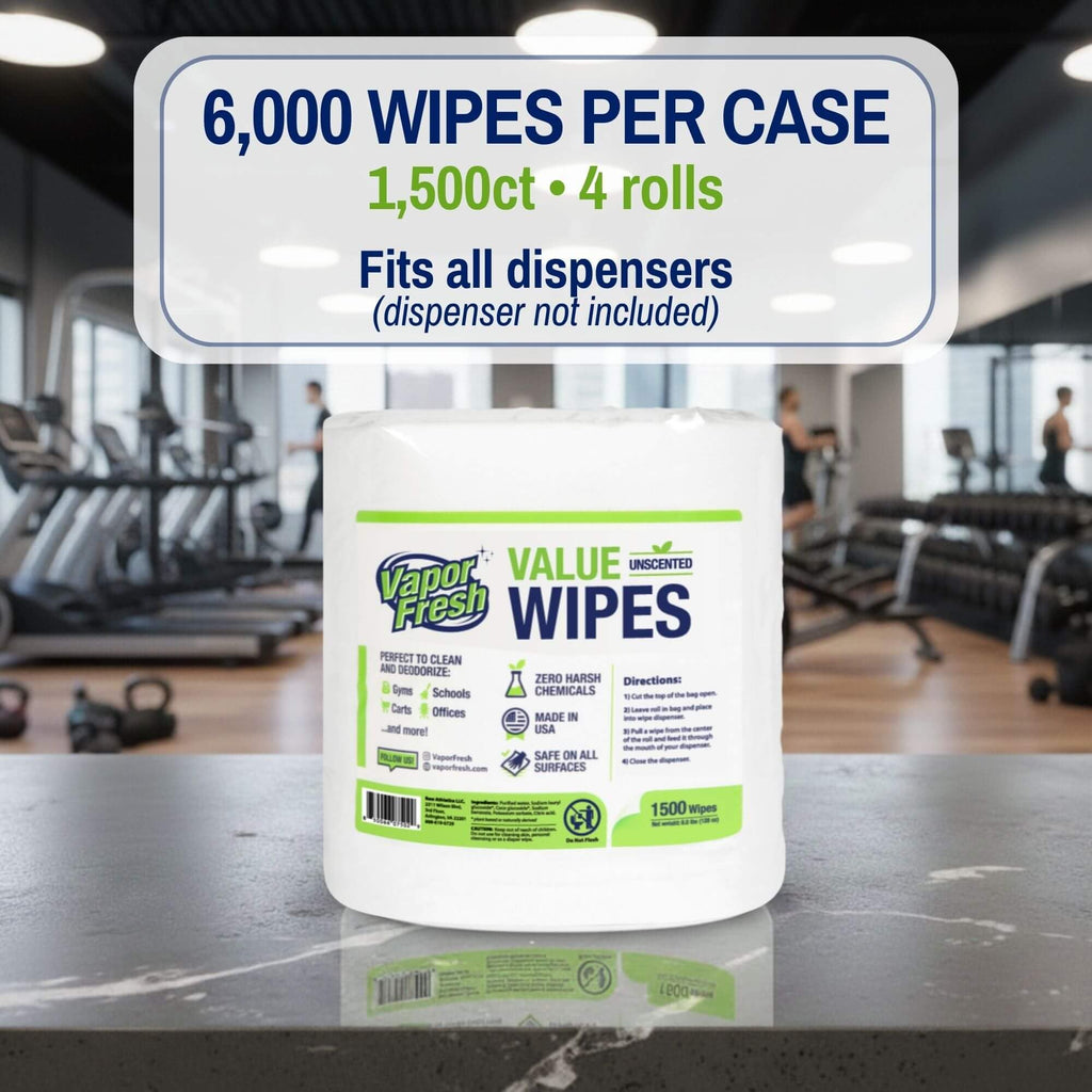 Vapor Fresh Value Wipes For Gym Equipment, 1500 Count, 4 Rolls