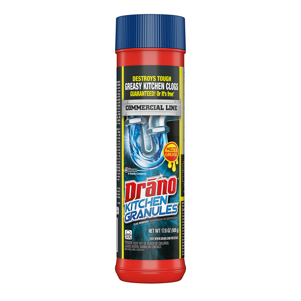 Drano Kitchen Granules Drain Clog Remover and Cleaner, Unclogs Blockage from Grease or Cooking Oil, Commercial Line, 17.6 Oz