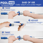 Poolvio 12 FT Telescopic Swimming Pool Pole - Adjustable 2 Piece Aluminum Pool Pole for Pool Cleaning Skimmer Nets Vacuum Heads & Brushes, Strong Grip & Lock