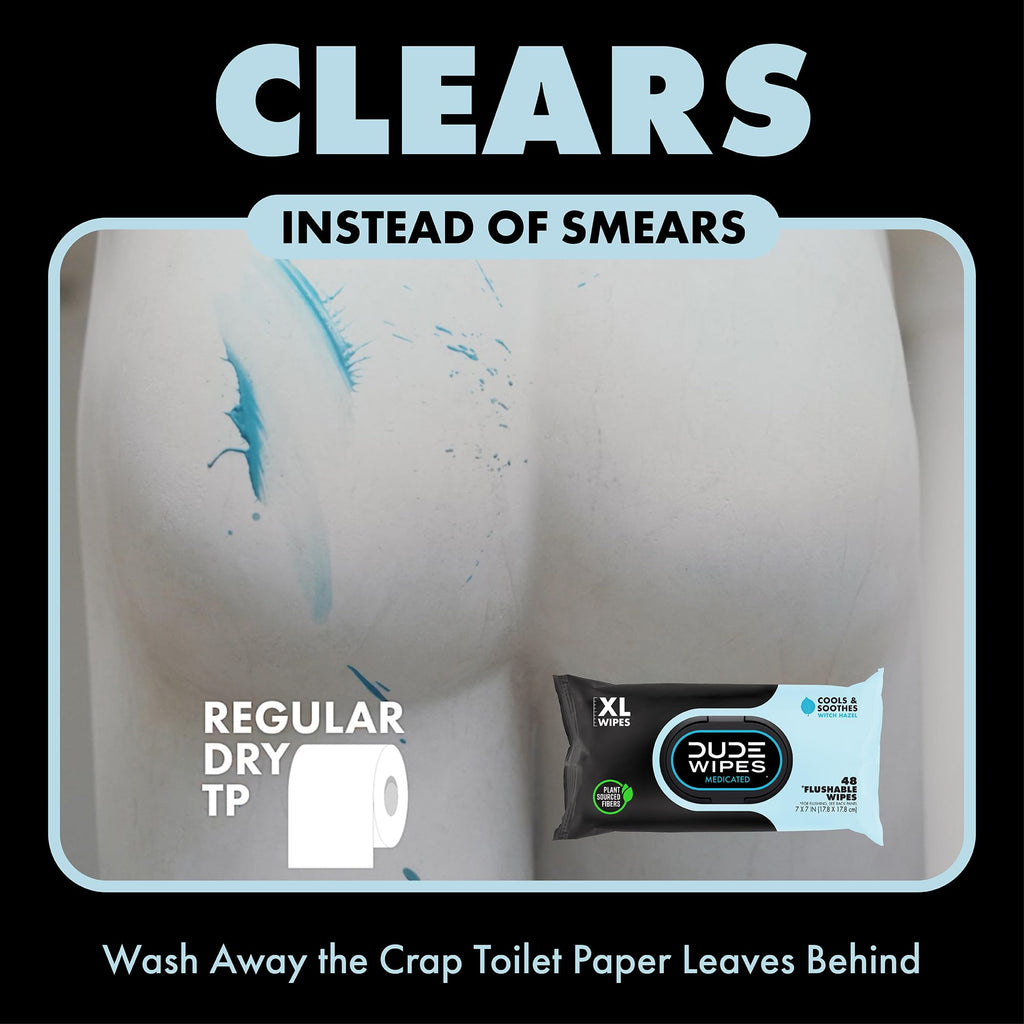 DUDE Wipes Fragrance Free Hemorrhoid Flushable Wipes - 3 Pack (144 Count) - Extra-Large, Medicated with Witch Hazel for Soothing Relief - Septic and Sewer Safe