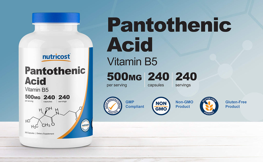 Nutricost Pantothenic Acid (Vitamin B5) 500mg, 240 Capsules (3 Bottles)