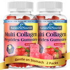 AuraraNeNourish 2 Pack Multi Collagen Peptides Gummies, Sugar Free Hydrolyzed 5000mg Protein丨Type I,II,III,V,X with Biotin Hyaluronic Acid Vitamin C A D B6 B12 for Skin Hair Nail & Joint -Strawberry