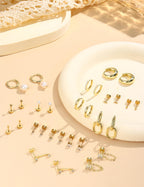 LOLIAS Flat Back Earrings for Women Hypoallergenic Surgical Steel Earrings for Sensitive Ears-20G Cartilage Earring Stacks 14K Gold Plated Hoops Flatback Stud Earring Sets for Multiple Piercing