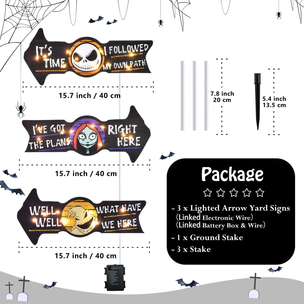 Lighted Jack Sally Yard Signs, Scary Halloween Decor Christmas Nightmare Halloween Decorations Outdoor Before Party Lawn Cute Garden Yard Stakes Outside Arrow Decorations Clearance