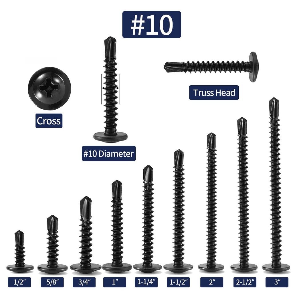 #10 x 3 Sheet Metal Screws 250PCS 410 Stainless Steel Truss Head Fast Self Tapping Screws Black Oxide by SG TZH