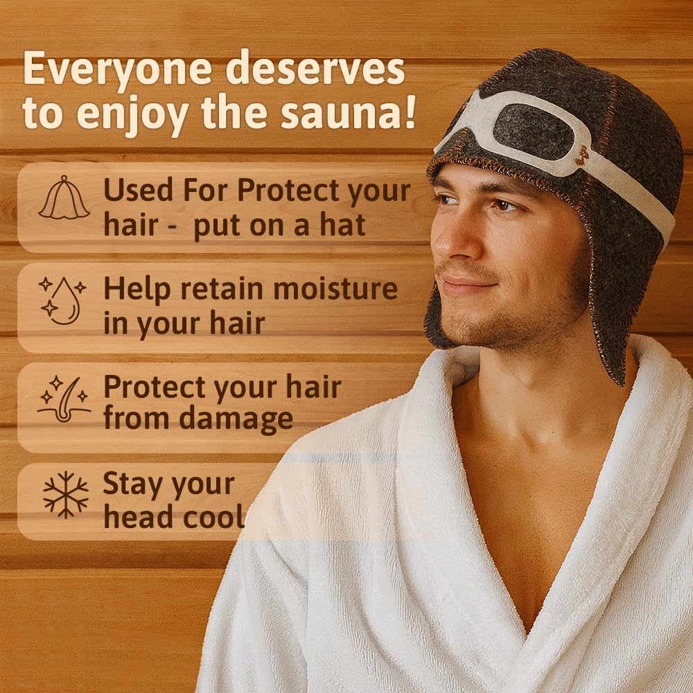 Pilot Sauna Hat for Men & Women Aviator Wool Mens - Banya Hat for Men Felt Sauna Cap for Women Finnish Gray