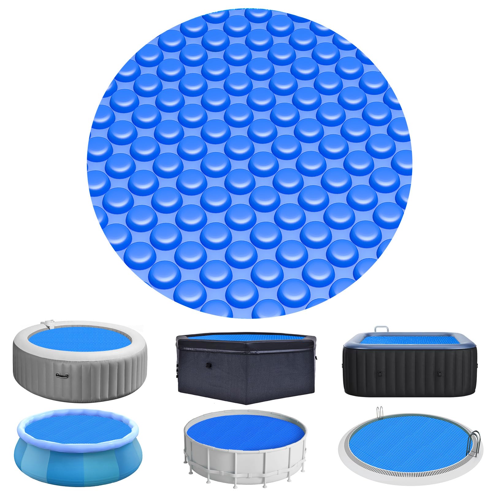 Evoio Solar Pool Cover 6 ft Round for Above Ground Inground Pools Bubble Wrap Covers for Hot Tub Spa Thermal Heating, 12 Mil Circle Blue Floating Blanket for 6-24 Foot Feet Diameter Swimming Pools