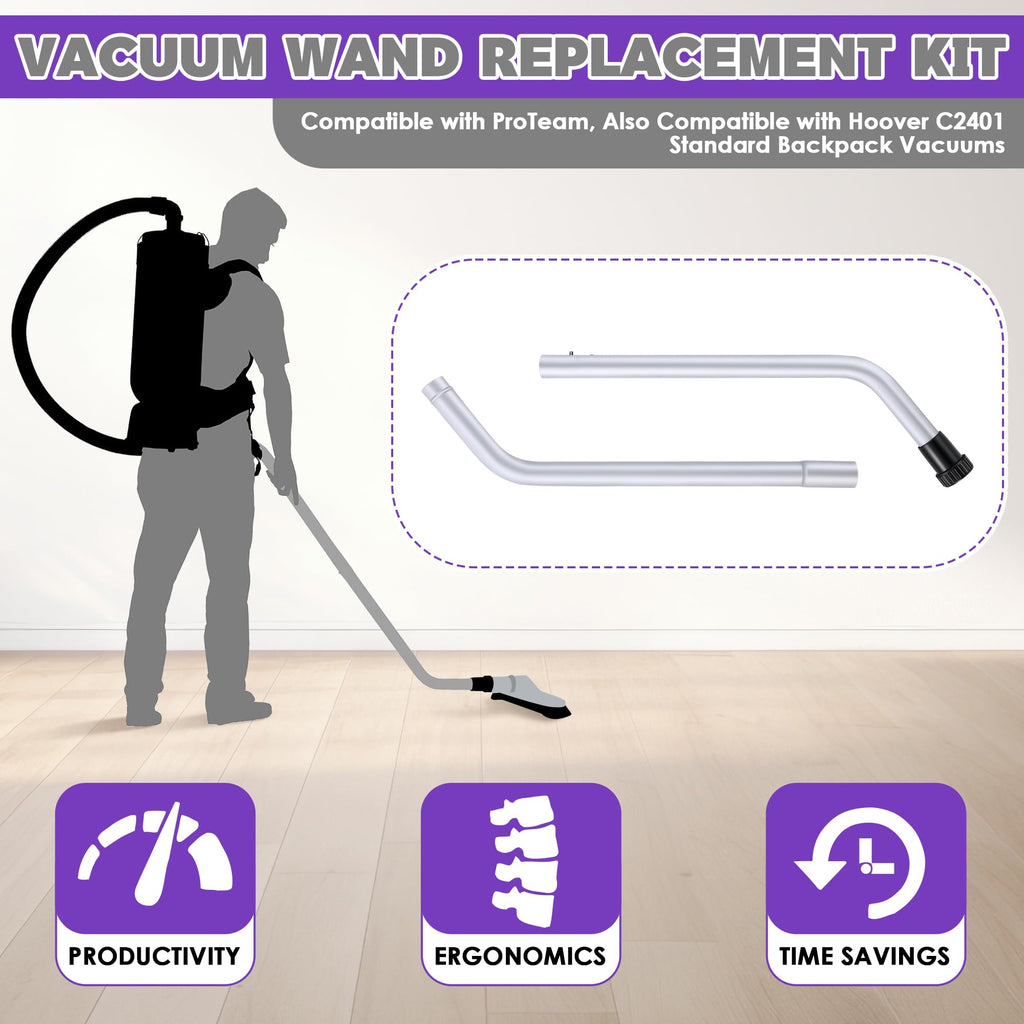 1 Pack Aluminum Vacuum S-Wand Replacement Compatible with Proteam,Silver