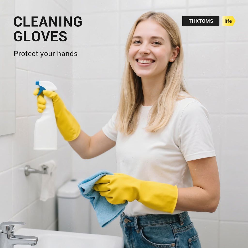 MNOPQ 6 Pairs Rubber Cleaning Gloves,Reusable Dishwashing Gloves,Household Dish Gloves for Washing,Cleaning,Kitchen,Painting, Gardening, Pet Care,Extra Thickness,Non-Slip,13", 20 Mil, Heavy Duty,L
