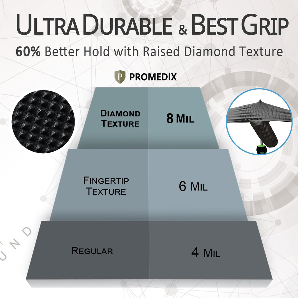 PROMEDIX P Heavy Duty Nitrile Gloves with Diamond Texture 8 Mil Non-Medical Disposable Glove Latex Free Powder Free Industrial -Black,L