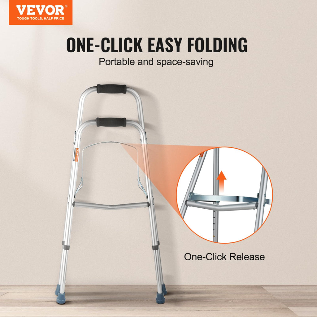 VEVOR Folding Hemi Walker, One Arm Folding Walker for Seniors with 6-Level Adjustable Height, Lightweight Aluminum | Side One-Hand Style Mobility Aid for Elderly Handicapped Disabled, Up to 350LBS