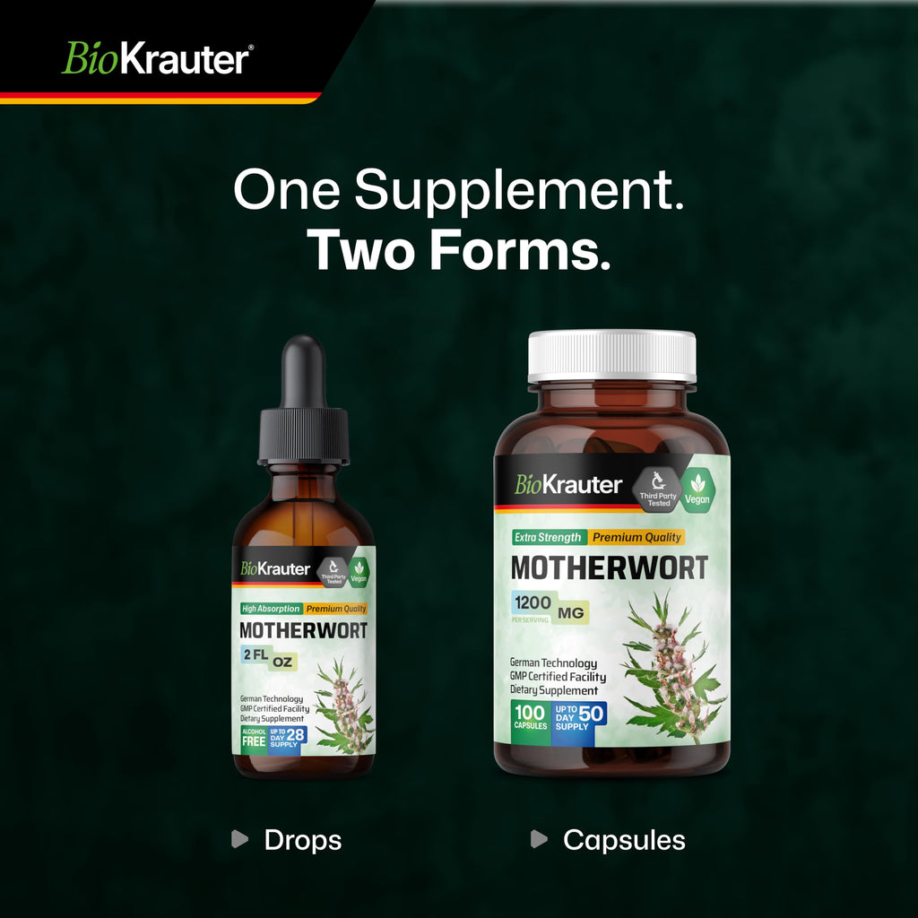 BIO KRAUTER® Perimenopause & Menopause Supplements for Women* - Vegan Motherwort Tincture 2 Fl.Oz 28-Day Supply for Natural Calm & Women's Wellness - Alcohol & Sugar Free - 650 mg per Serving