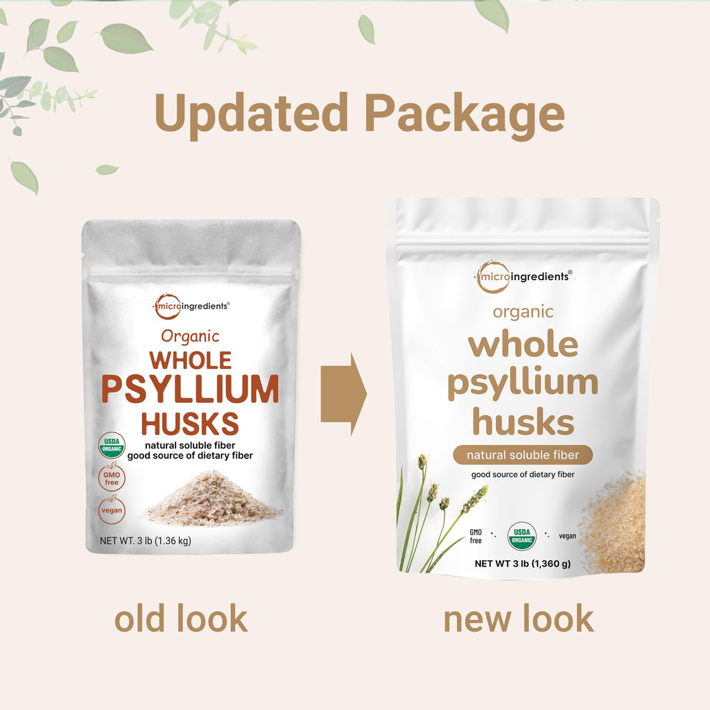 Micro Ingredients Organic Whole Psyllium Husks, 3lbs | Daily Soluble Fiber Supplement with Prebiotics | Psyllium Husk Sourced from India | Non-GMO, Keto Friendly, Vegan