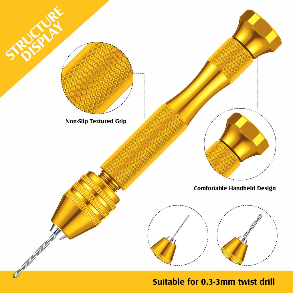 Mudder 57pcs Micro Drill Bits & Pin Vise Set, 46 Pcs Hand Twist Drills and 10 Pcs Pcb Mini Cutting Bits for Resin, Beads, Polymer Clay, Craft, DIY Jewelry, Model Making Projects(Gold)