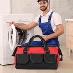 Sanwuta 3 Pack Tool Bag for Men with Waterproof Hard Bottom, Heavy Duty Tool Bag Wide Mouth Tote for Various Instrument, Electrician Carpenter Mechanic(Blue, Red, Yellow,16 Inch,Classic)