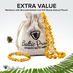 Baltic Amber Necklace & Bracelet Gift Set (Unisex Honey 12.5"/5.5")