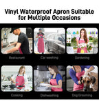 Vammcht Adjustable Bib Apron - Heavy Duty, Waterproof Plastic Apron for Dishwashing/Kitchen/Restaurant/Chemical Resistant; Pink