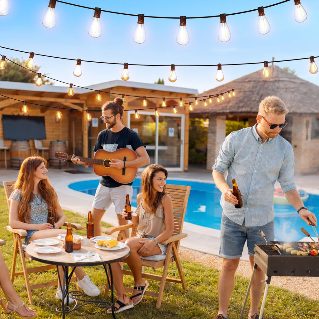 Sikitul 150FT LED Outdoor String Lights with Remote, One Continuous Strand Patio Lights with 55+2 Shatterproof S11 Bulbs, Dimmable 2700K Warm White, Timer & 3 Modes, Low Voltage for Backyard Garden