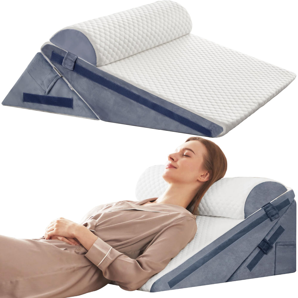 Simpledad 3PCS Wedge Pillow, Orthopedic Wedge Pillow for Acid Reflux, Back Pain Relief, Cooling Memory Foam Top, Bed Wedge Pillows for Headboard, Sleeping, Snoring, Back Support, After Surgery.