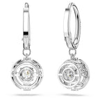 Swarovski Una Drop Pierced Earrings with Crystal Pavé Surrounding a Round, White Floating Stone on a Rhodium Finished Setting