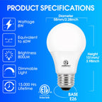 E ENERGETIC LIGHTING Dimmable LED Light Bulbs, 60W Equivalent, Soft White 2700K, 8W 800 Lumens LED Bulbs, E26 Base Standard Light Bulbs, ETL Listed, 12 Packs
