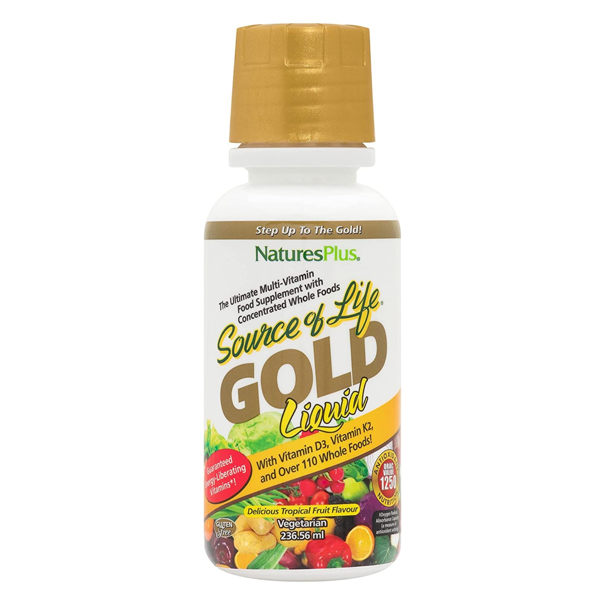NaturesPlus Source of Life GOLD Multivitamin Liquid - 8 fl oz, Pack of 2 - With Vitamins D3, B12 & K2 - Vegetarian & Gluten Free - 16 Total Servings