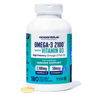 Oceanblue Professional Fish Oil with Vitamin D3 | Triple Strength 2100mg Omega-3 DPA EPA DHA | Wild Caught | Burpless Orange Flavor | 180 Softgel Capsules