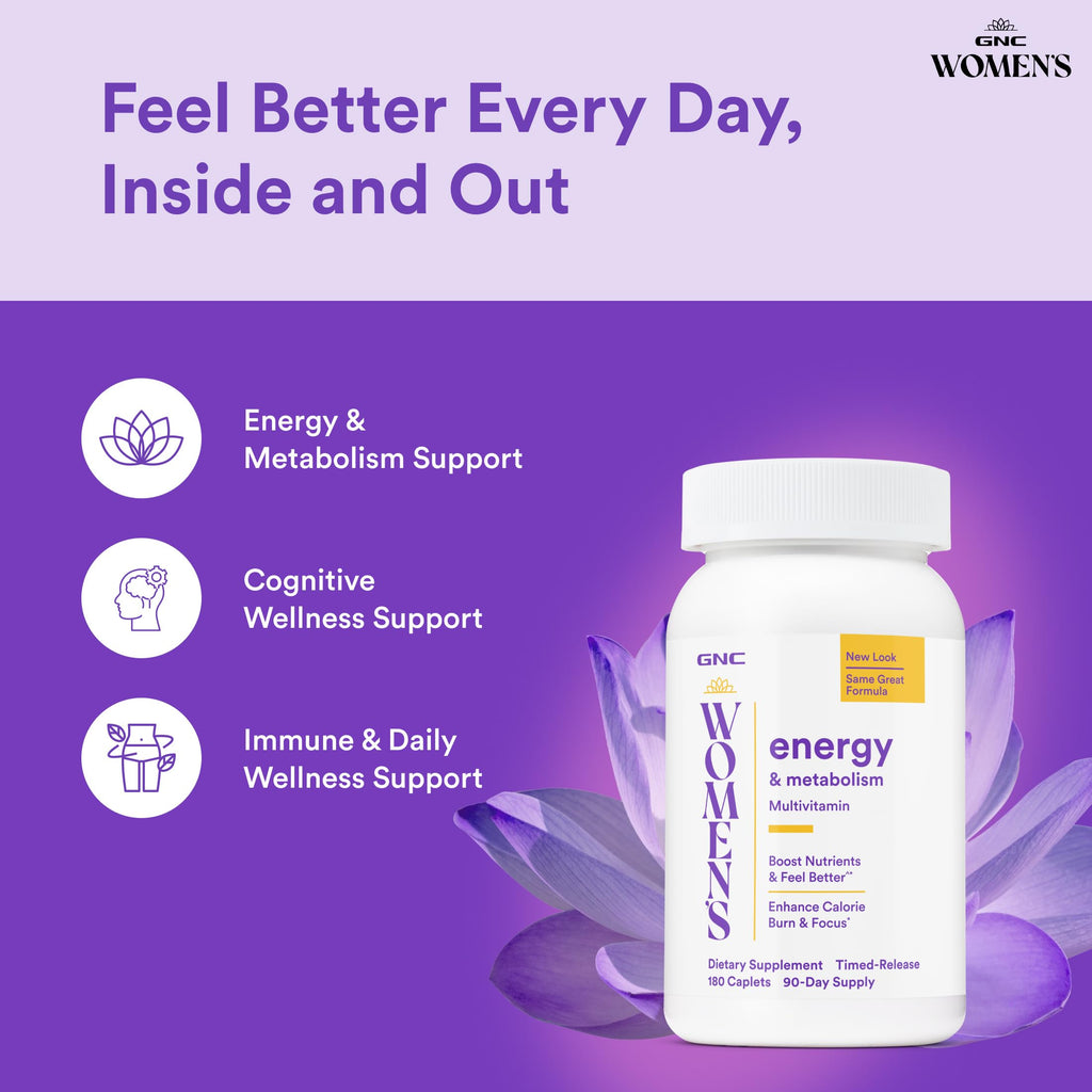 GNC Women's Energy & Metabolism Multivitamin - Women’s Multivitamin for Energy Support - Clinically-Backed Ingredients - High-Potency - Active Lifestyle Support - Gluten-Free - 180 Count (90 Servings)