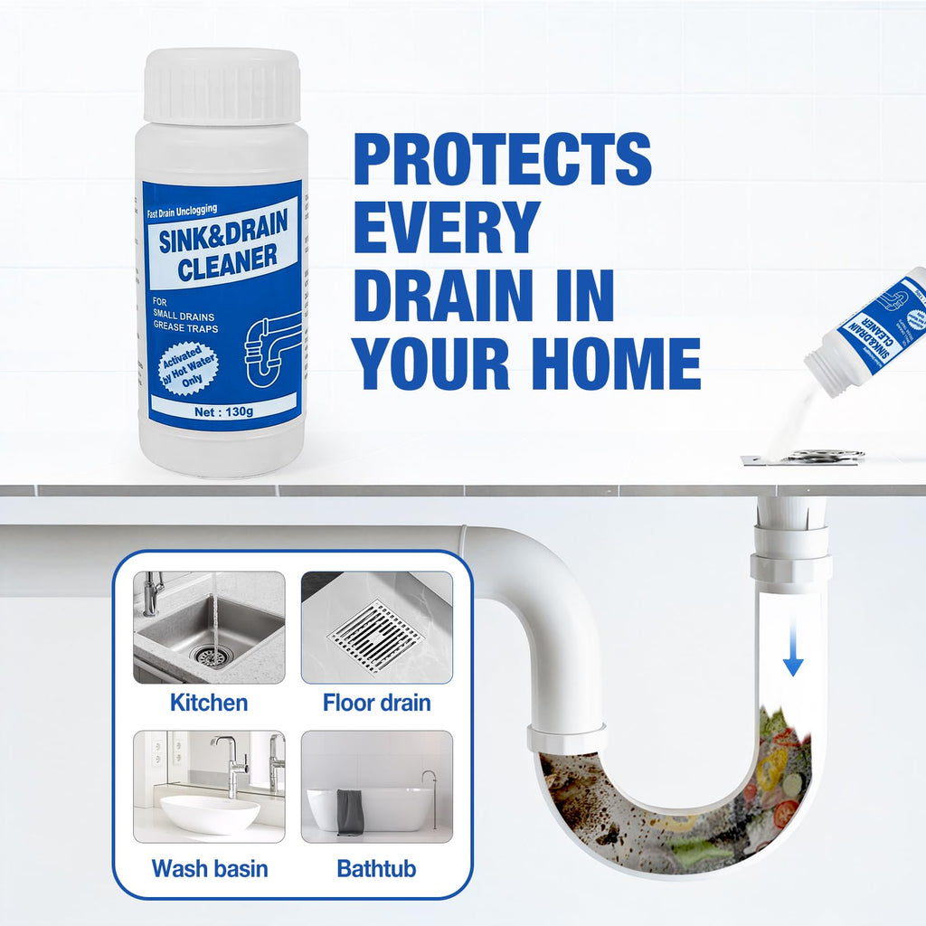 Wind in Hand Sink and Drain Cleaner Powder: All-Purpose Pipe Opener for Kitchen Bathroom Pipes and Floor Drains – Reliable Drain Clog Remover for Home Plumbing Maintenance（4 pack）