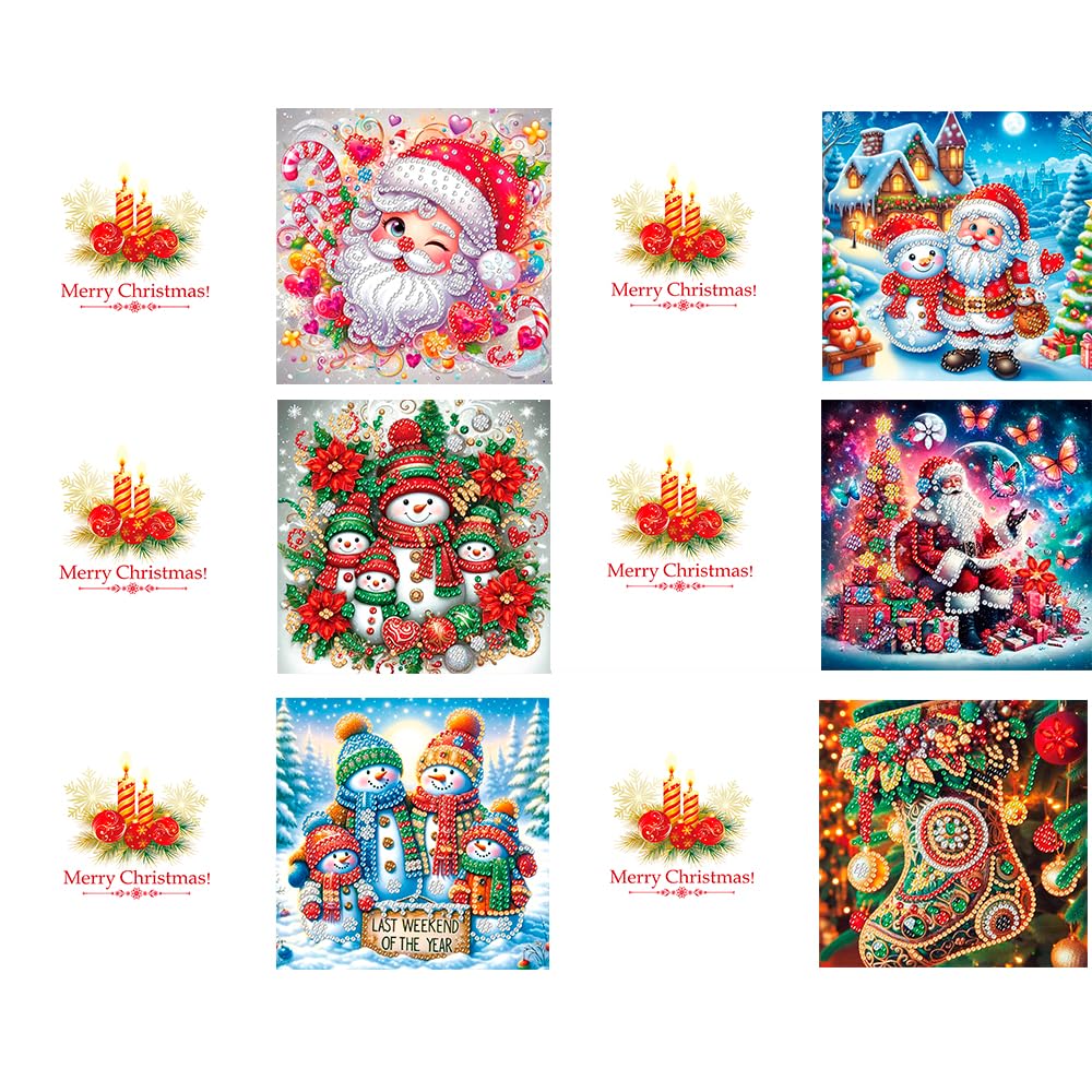 ACSAUMMY Diamond Art Painting Christmas Cards, 12 Pack DIY 5D Diamond Greeting Cards Kits for Adults Diamond Xmas Greeting Cards with Envelopes Gem Christmas Gift for Families, Friends, Partners