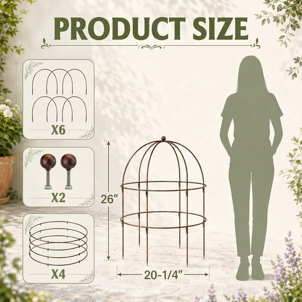 Otoolling 2 Pcs 36 × 28" Bronze Bird Cage Peony Climbing Plant Support Heavy Duty Metal Cage Large Plant Support Outdoor Garden Trellis for Peonies, Baptisia, Sedum & Other Perennials