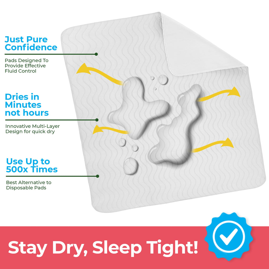 Utopia Bedding Washable Underpads 34" x 52" (Pack of 4), Waterproof Reusable Heavy Absorbency Incontinence Bed Pads for Adults, Kids, Elderly and Pets, Bedwetting Pads for Sofa and Couch (White)