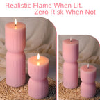 Girimax Pink Ribbed Flameless Pillar Candles with Remote, Flickering LED Candles Battery Operated Real Wax Set of 2