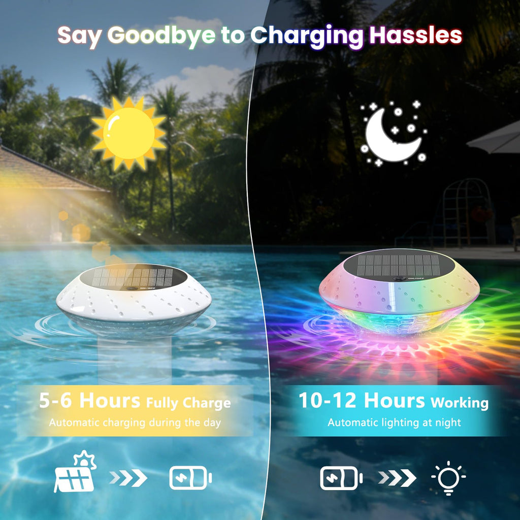 2026 Upgrade Solar Pool Chlorine Floater 3 Inch Tablets(2 Pack), 1800mAh Floating Pool Lights with Remote, 42 Lighting, Timer Function, IP68 Waterproof for Inground/Above Ground Pool, Pool Party, SPA