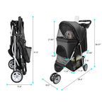 Pet Strollers for Small Medium Dogs & Cats, 3-Wheel Dog Stroller Folding Flexible Easy to Carry for Jogger Jogging Walking Travel with Sun Shade Cup Holder Mesh Window (Black)