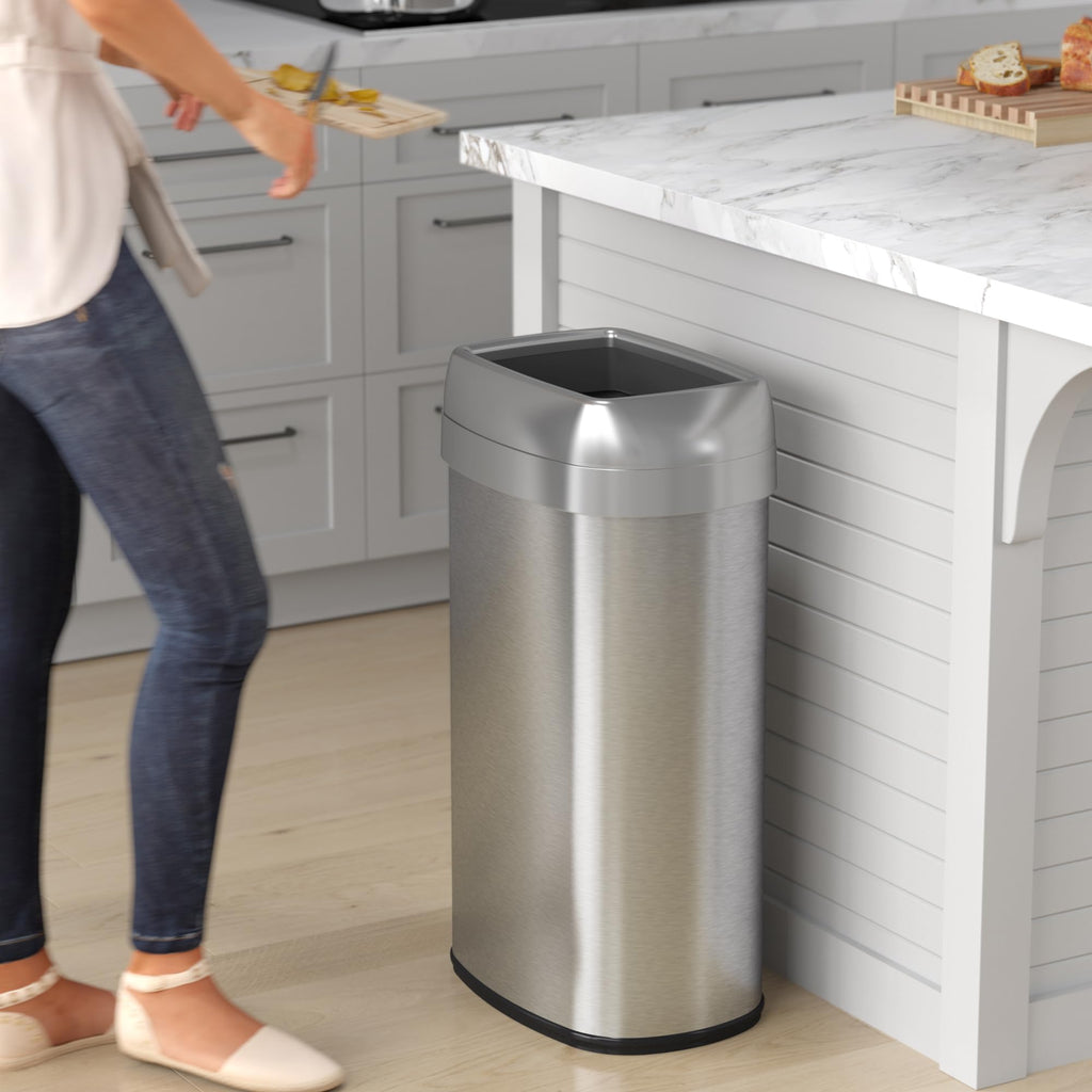 iTouchless 16 Gallon / 61L Open Top Commercial Trash Can | 2 Odor Filters