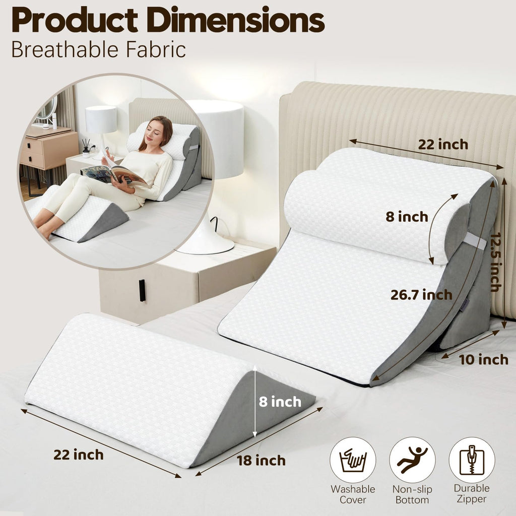 PIASHJOY 4pcs Wedge Pillow Set for After Surgery,Wedge Pillows for Back Pain Relief and Leg Pain,Wedge Pillow for Legs Swelling,Back Support, Post Surgery Recovery