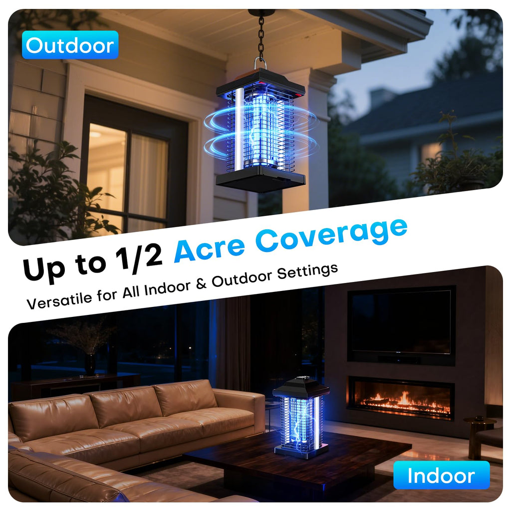 AVAXO Bug Zapper Outdoor, Dual Wavelength UV 50000H Lifespan & Dual LED Lamps, 1/2 Acre Coverage, 5 Zaps/Sec, 4200V Electric Mosquito Zapper, IPX4 Waterproof Fly Trap for Indoor Patio Backyard