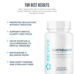Revive MD Suntheanine L-Theanine Supplement for Men and Women - Supports Fatigue & Brain Function for Calm Mood, Mental Clarity, Focus & Relaxation - Vegan & Gluten-Free (60 Capsules, 60 Servings)