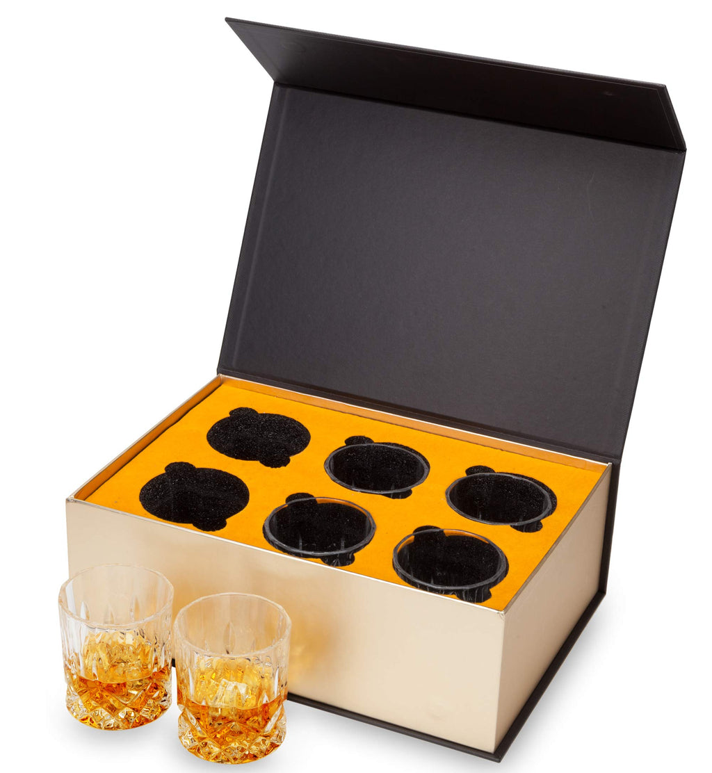 KANARS Whiskey Glasses Set of 6 with Elegant Gift Box for Liquor Scotch Rum