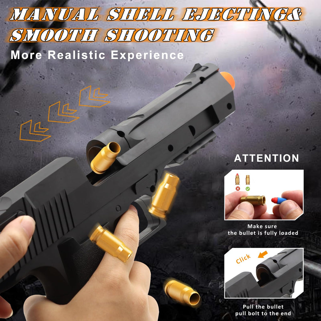 DaoDaoZhu Soft Bullet Toy Gun Pistol Shell Ejecting, Fake Prop Gun Black