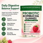 Awjsde Jevawell Kombucha Gummies, Prebiotic Probiotic Postbiotic Formula, Digestive & Gut Health Support, Microbiome Balance & Digestive Comfort, Vegan, Non-GMO, 60 Gummies (1 Peak)