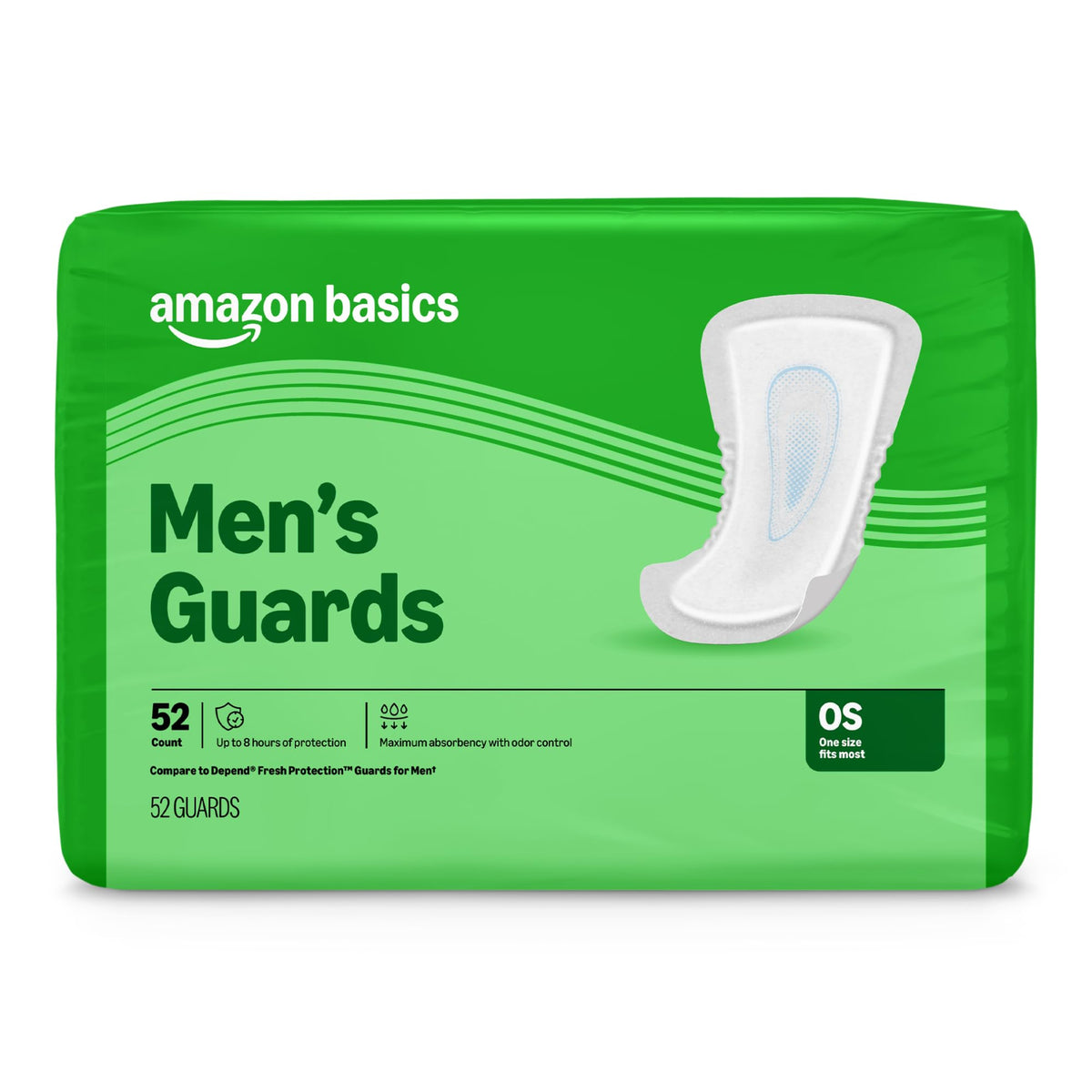 Amazon Basics Men's Incontinence Guards, Maximum Absorbency, 52 Count, (1 Pack of 52), Packaging May Vary